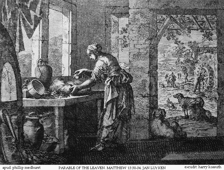 Teachings of Jesus 6 of 40. parable of the leaven. Jan Luyken etching. Bowyer Bible.gif